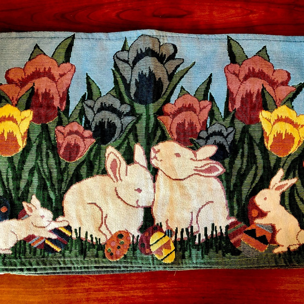 6ft Easter Tulips Bunny Eggs Upholstery Table Runner